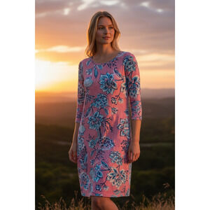 Caribbean Joe & Co. Women's Dress Pink Barbie Core  Tropical Print  Vacation S